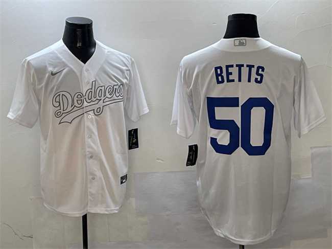 Mens Los Angeles Dodgers #50 Mookie Betts White Fashion Cool Base Stitched Jersey